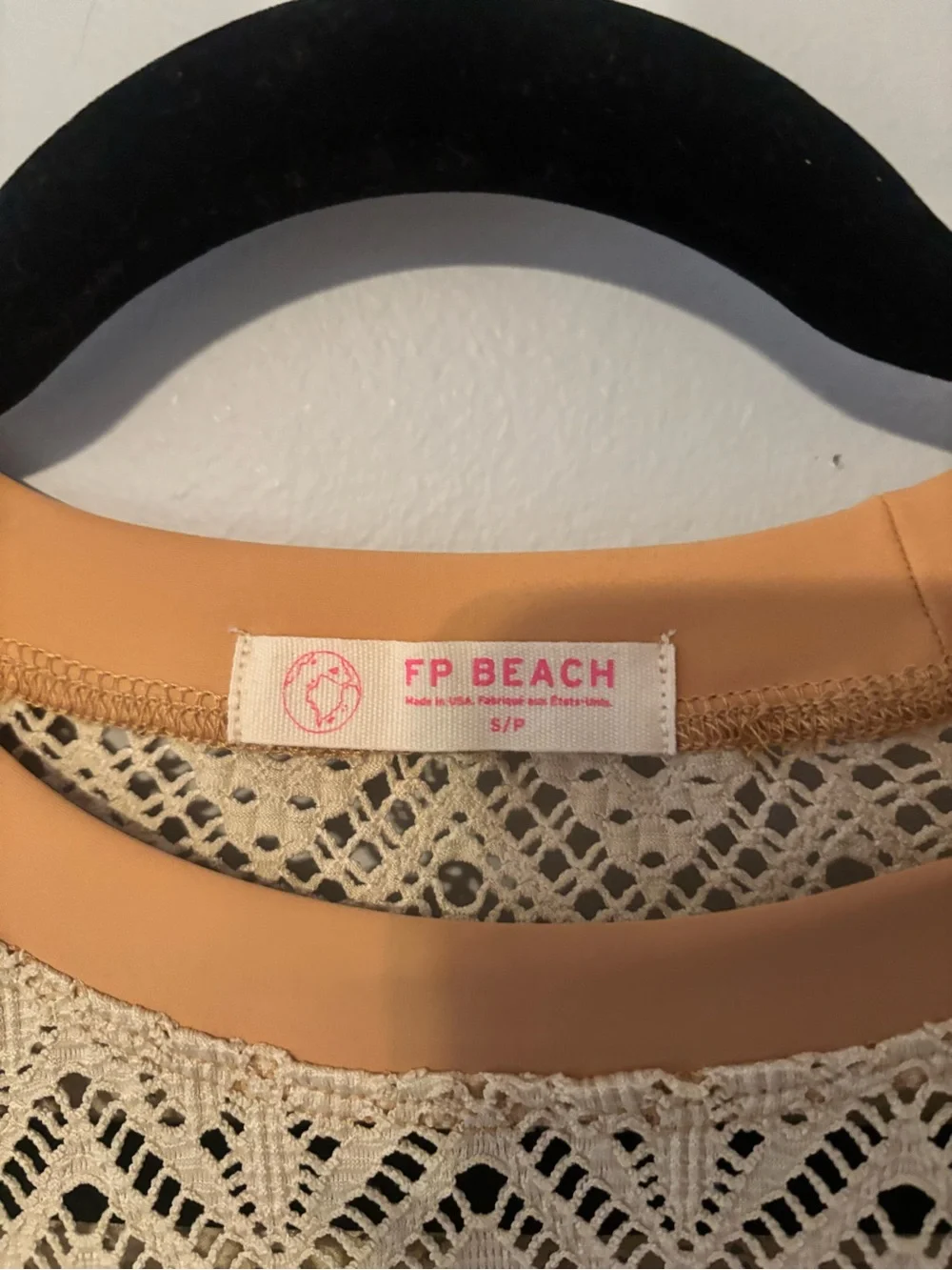 Free People Cream Crochet Crop Top with Mustard Neckline